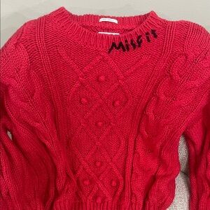 MOTHER Vibrant Red Cable Knit Sweater